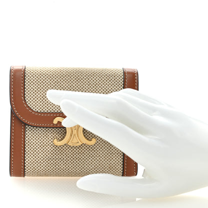 Celine Textile Calfskin Small Triomphe Wallet Natural Tan 2 of 7