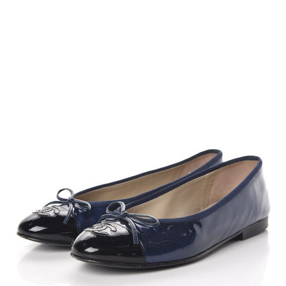 Chanel Patent Cap Toe Ballerina Flats 36.5 Blue 3 of 14