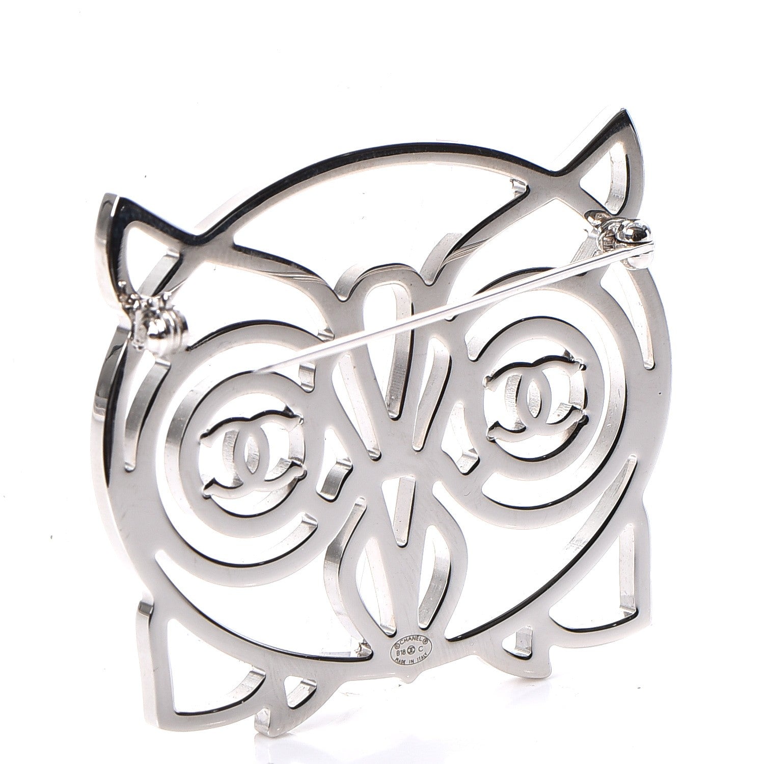 Chanel Strass Crystal Owl CC Brooch Pink Ruthenium 3 of 5