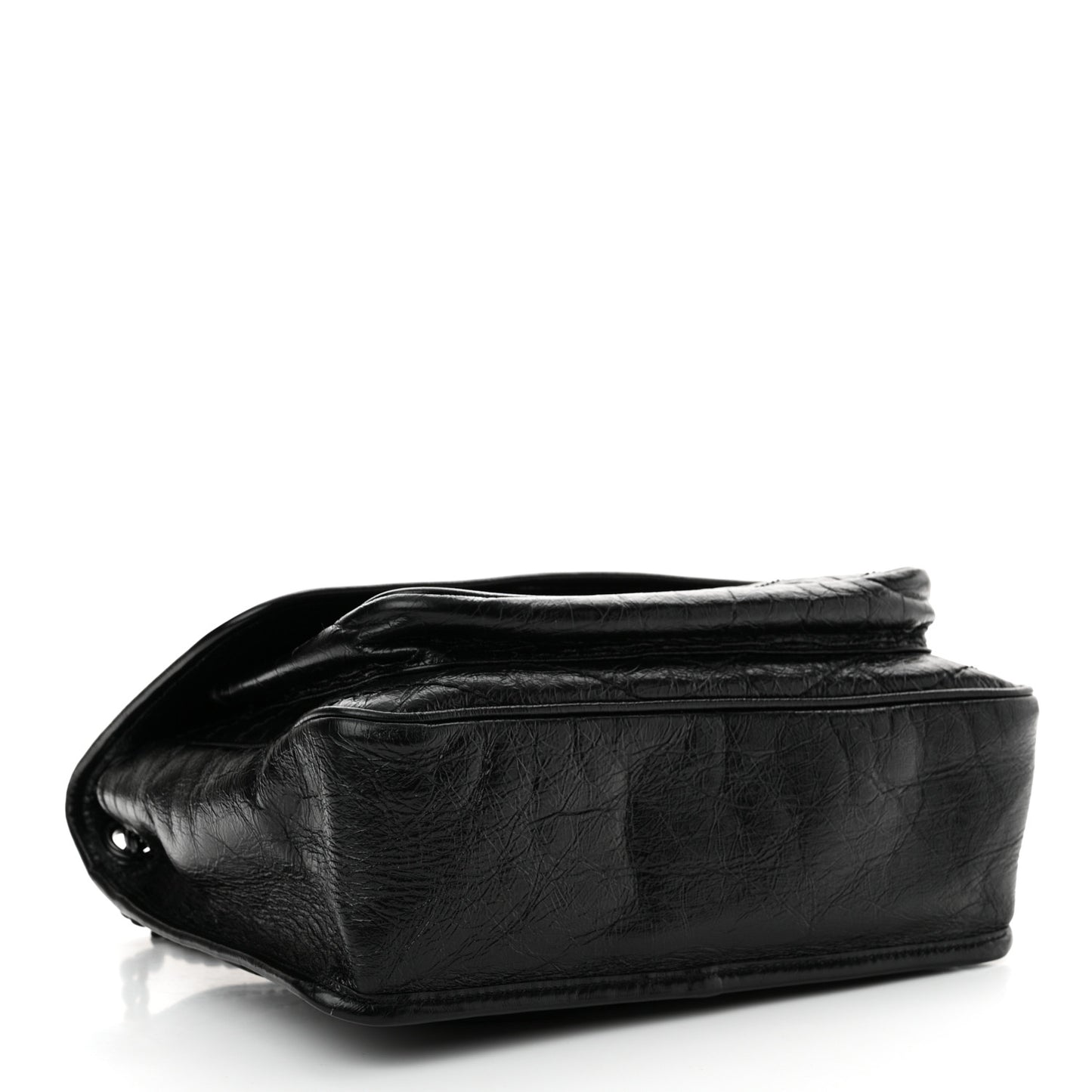 Crinkled Calfskin Matelasse Monogram Medium Niki Chain Satchel Black