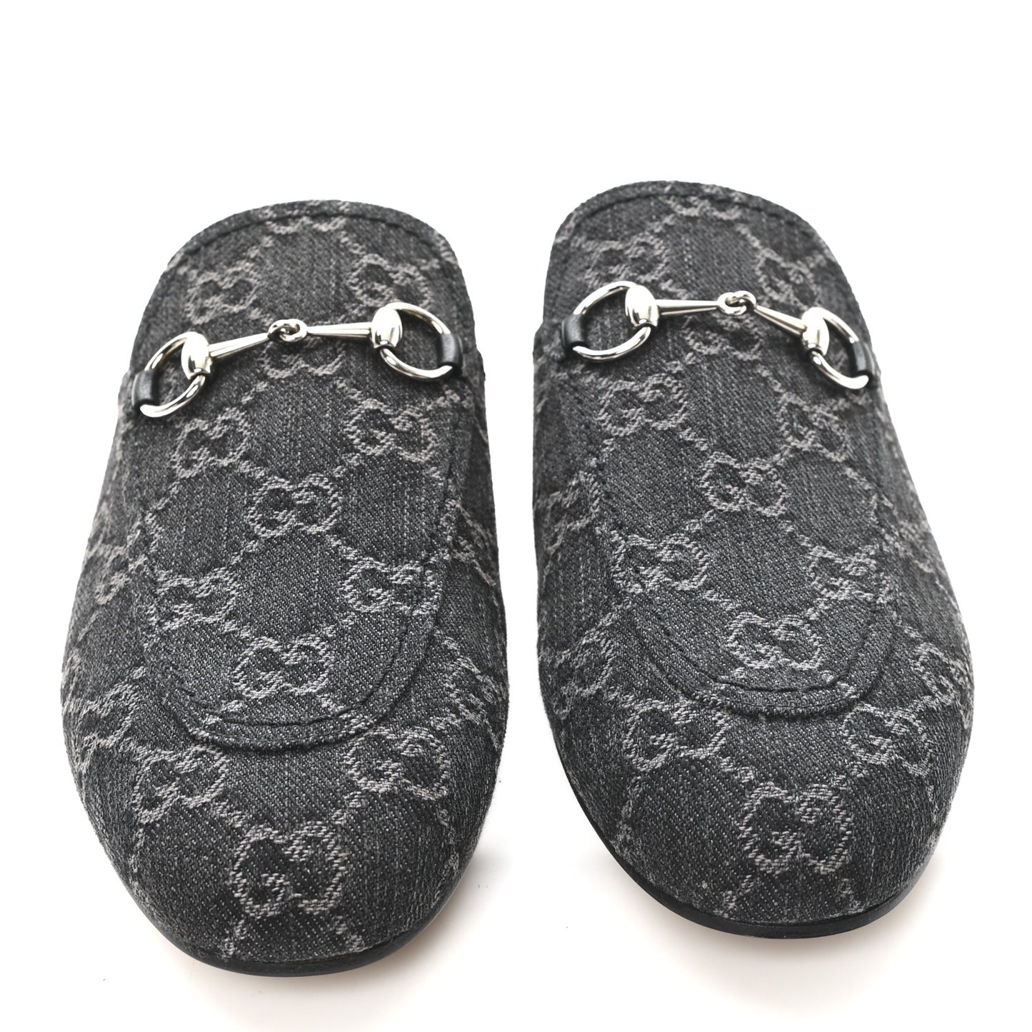 New Denim GG Malaga Kid Womens Princetown Slippers 38 Grey Black