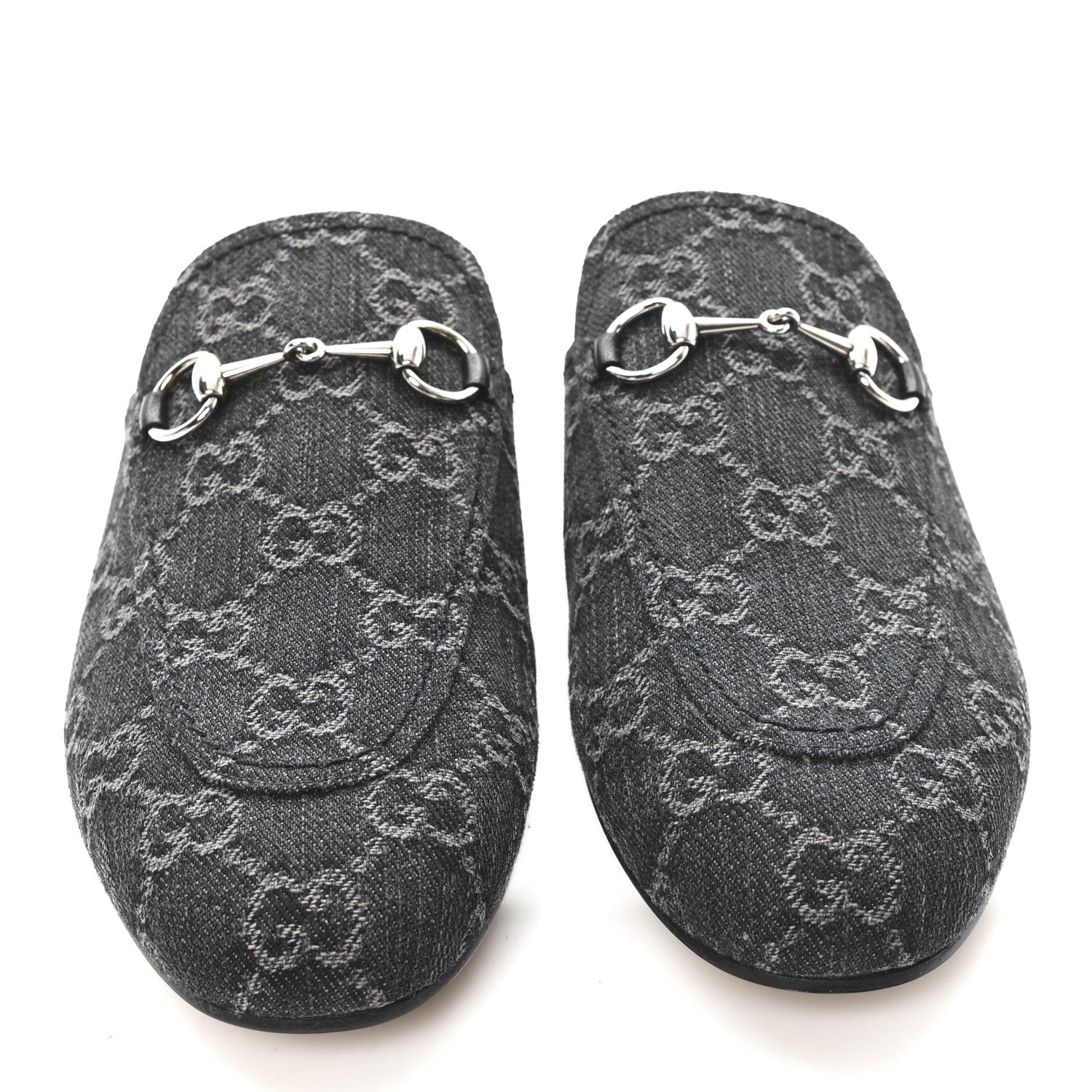 Gucci New Denim GG Malaga Kid Womens Princetown Slippers 38 Grey Black 3 of 10