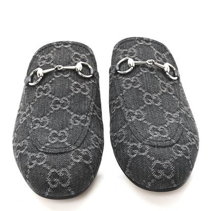 Gucci New Denim GG Malaga Kid Womens Princetown Slippers 38 Grey Black 3 of 10