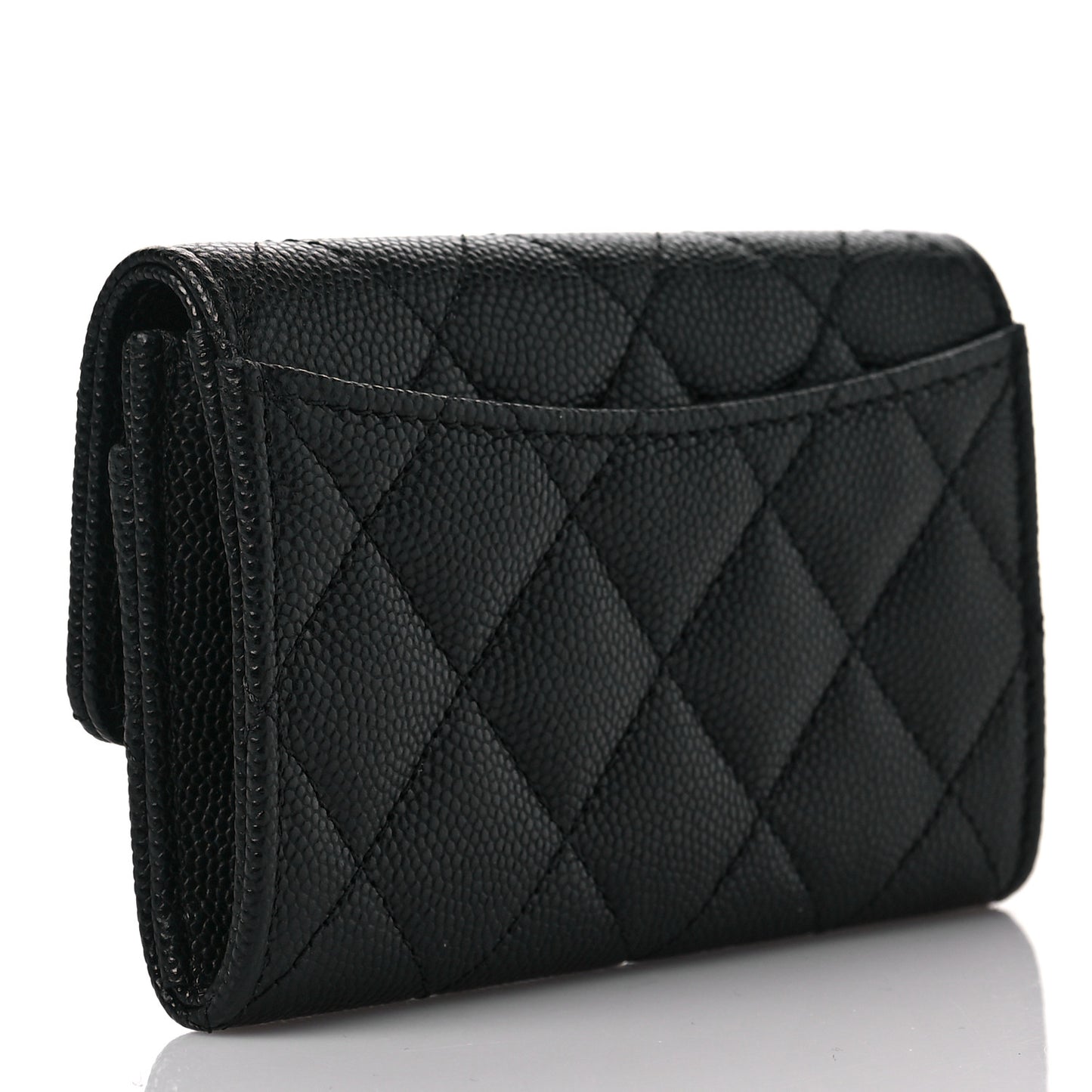 Caviar Quilted Enamel Coco Casino Flap Card Holder Wallet Black