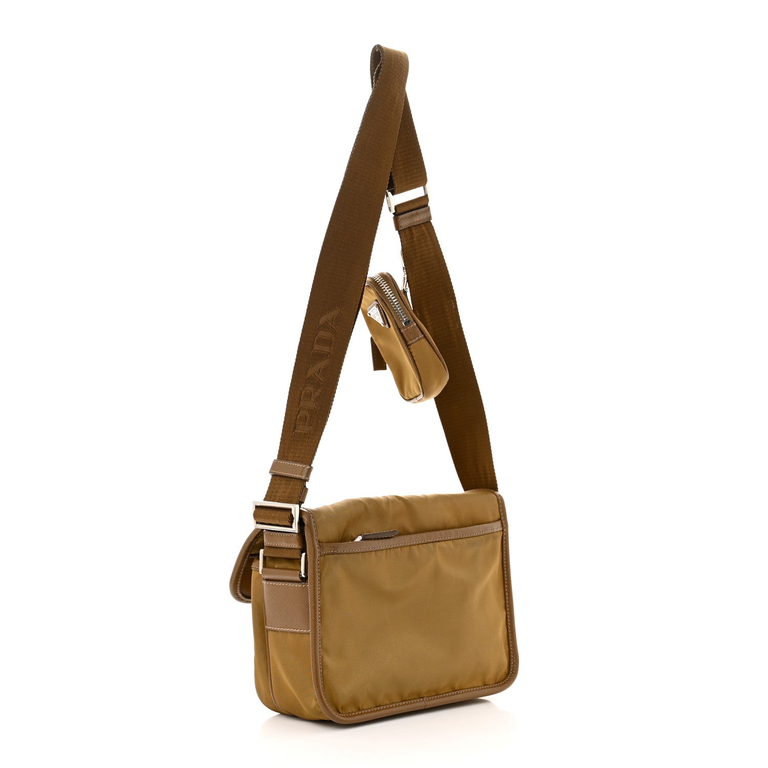 Prada Re-Nylon Saffiano Pocket Double Snap Buckle Shoulder Bag Tabacco 3 of 15