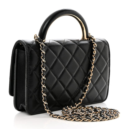 Chanel Lambskin Quilted Top Handle Wallet On Chain WOC Black 3 of 11