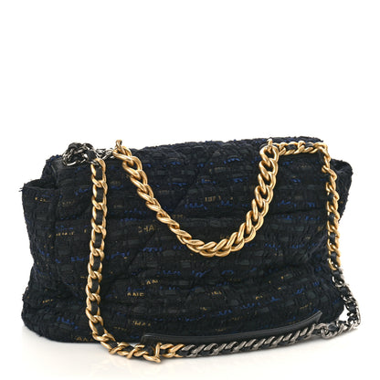Chanel Tweed Quilted Maxi Chanel 19 Flap Black Navy Gold 3 of 9