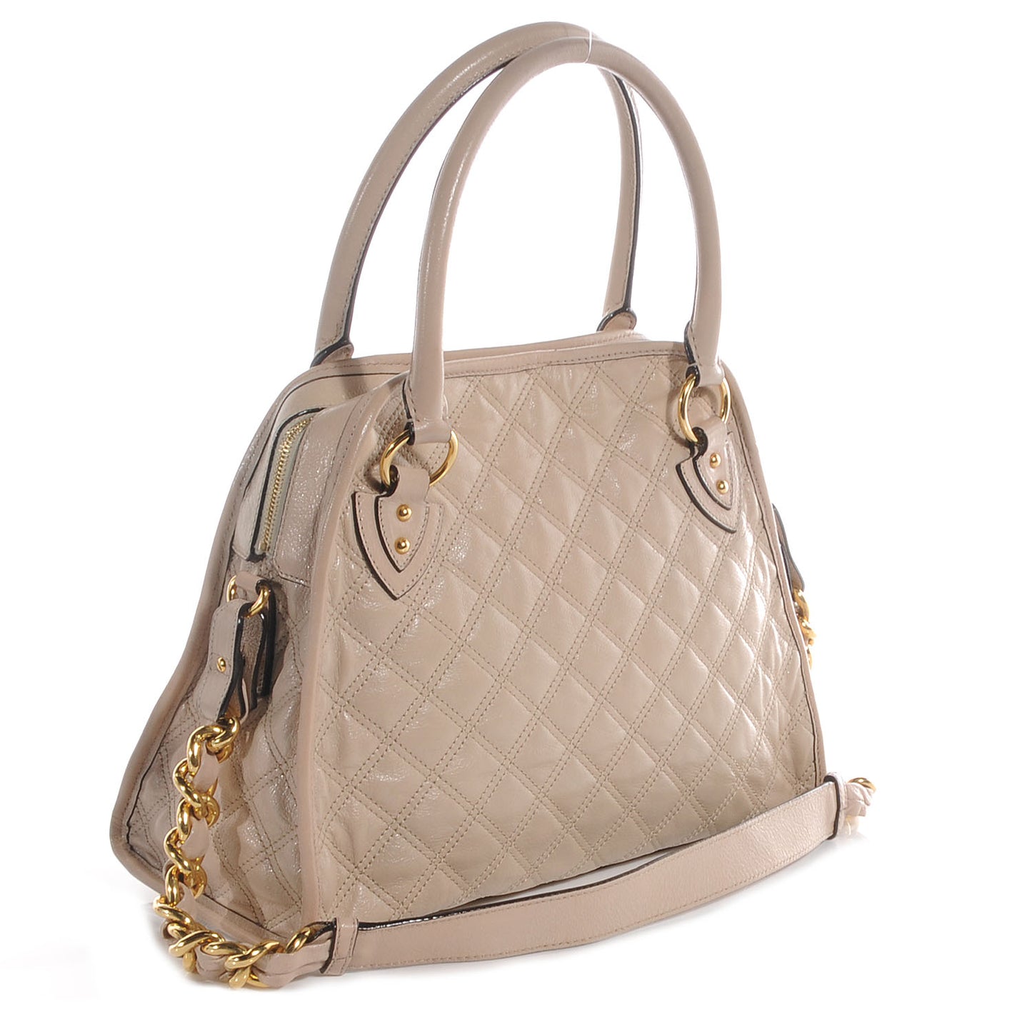 Goatskin Lacquered Quilting Class Satchel Ivory