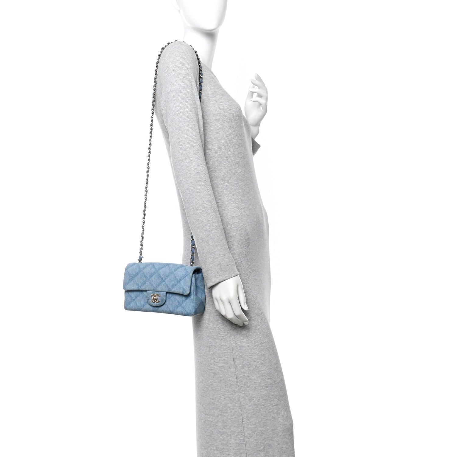 Chanel Printed Denim Quilted Mini Rectangular Flap Light Blue 2 of 11
