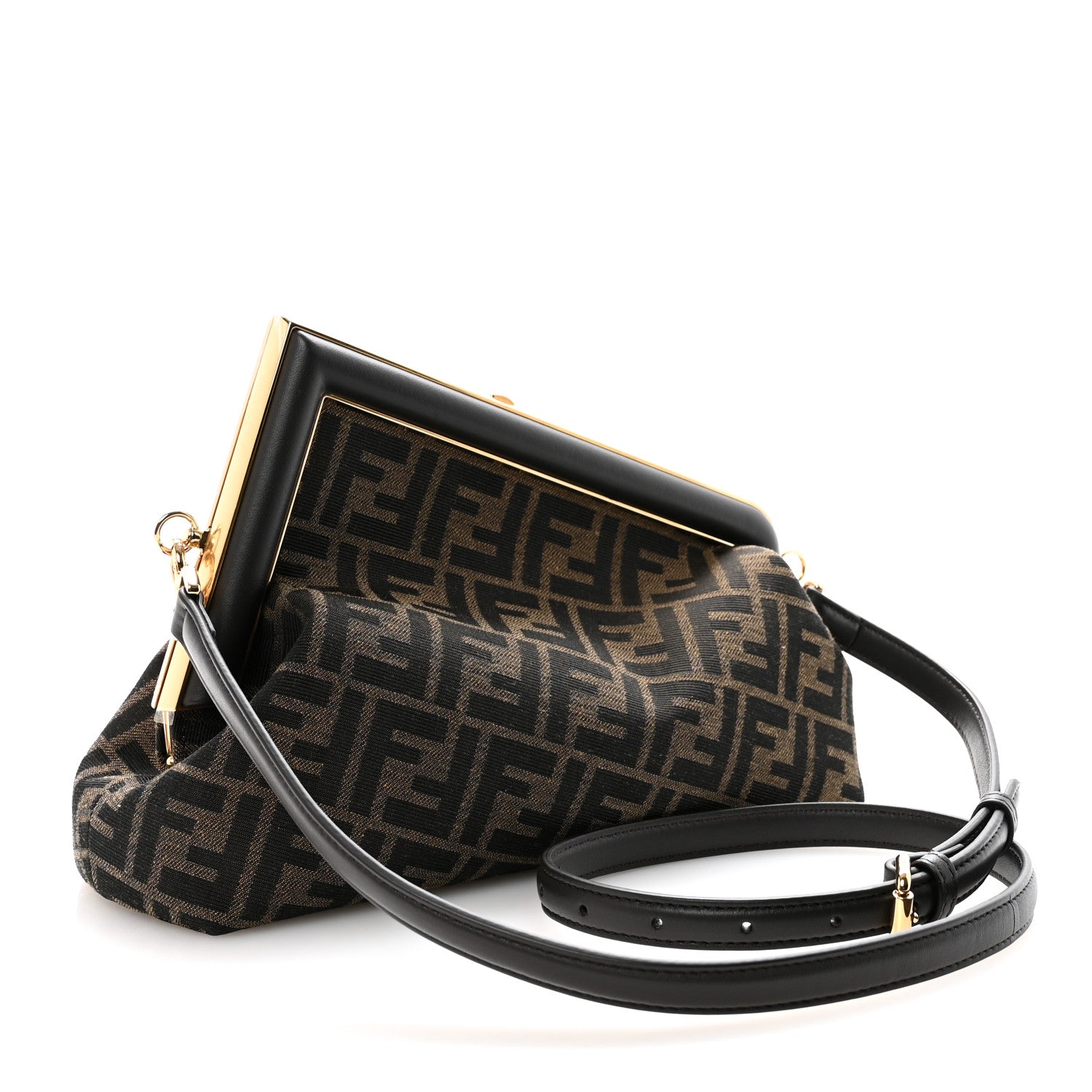 Fendi Shiny Nappa Fabric Jacquard FF 1974 Midi Fendi Tobacco Moro Ebano 3 of 10