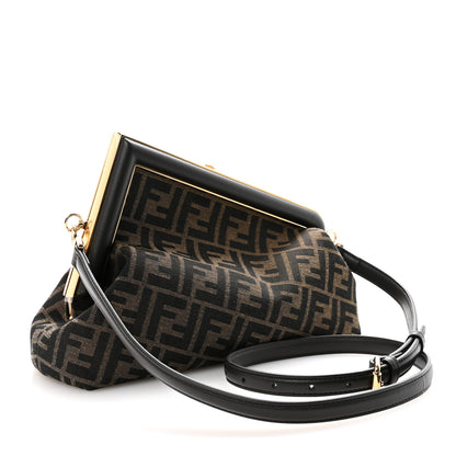 Fendi Shiny Nappa Fabric Jacquard FF 1974 Midi Fendi Tobacco Moro Ebano 3 of 10