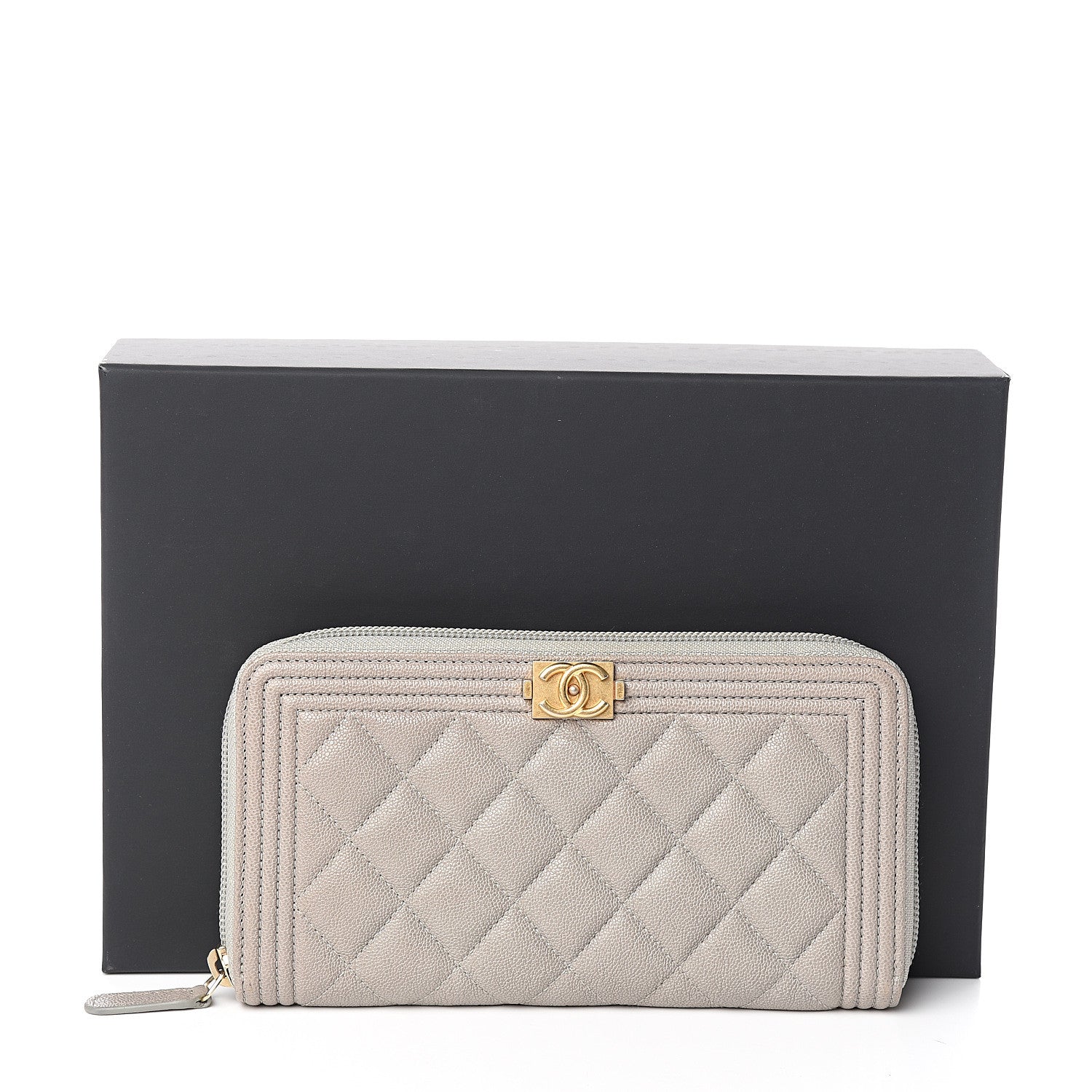 Chanel Caviar Quilted Large Boy Zip Around Wallet Grey 8 of 8