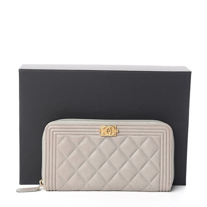 Chanel Caviar Quilted Large Boy Zip Around Wallet Grey 8 of 8