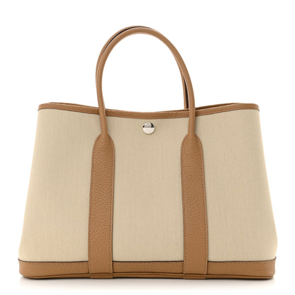 Hermes Toile Militaire Vache Country Garden Party 30 TPM Tote Beton Biscuit 1 of 9