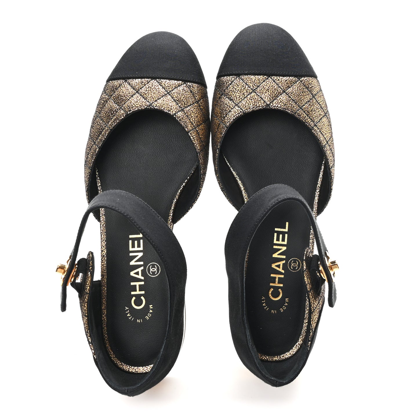 Laminated Suede Kidskin Grosgrain Quilted Cap Toe Ballerina Flats 36.5 Gold Black