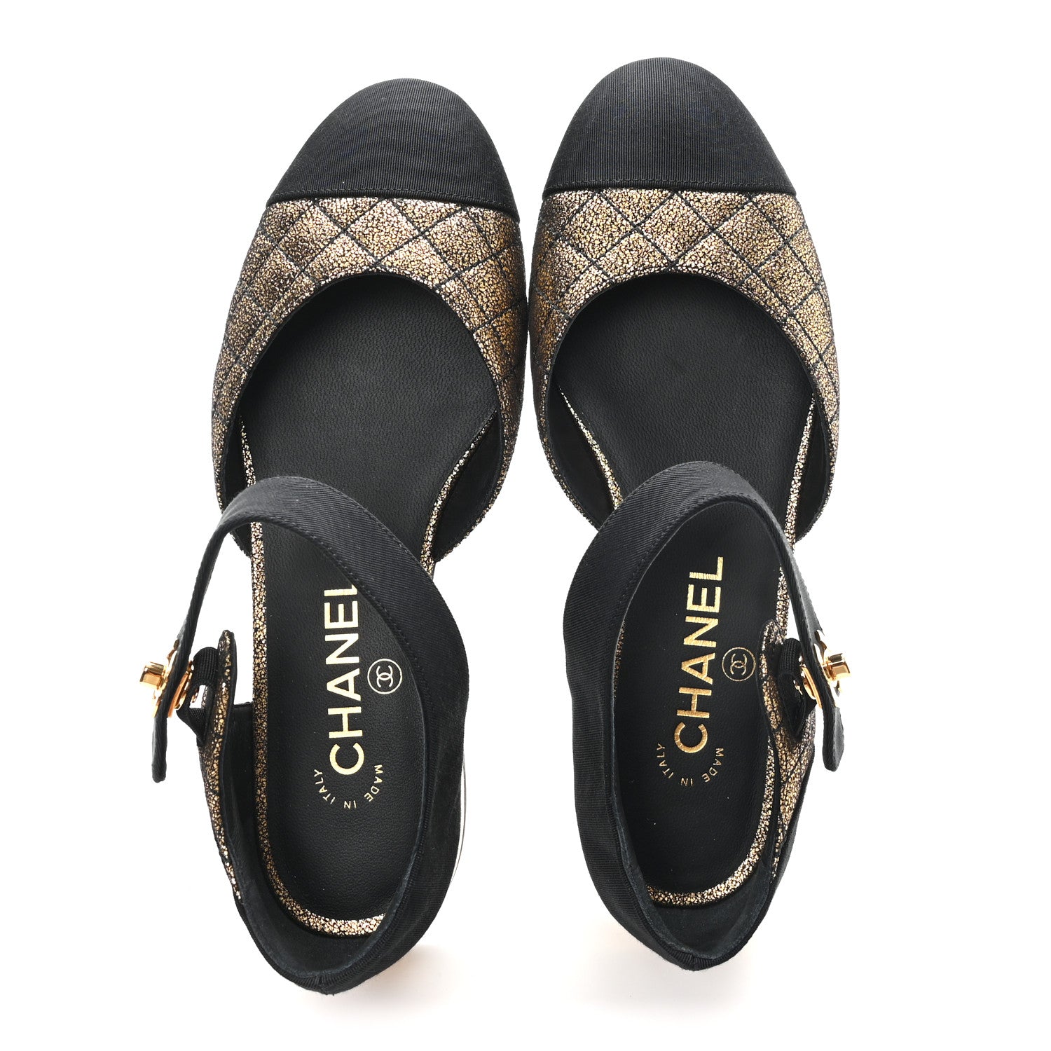 Chanel Laminated Suede Kidskin Grosgrain Quilted Cap Toe Ballerina Flats 36.5 Gold Black 3 of 20