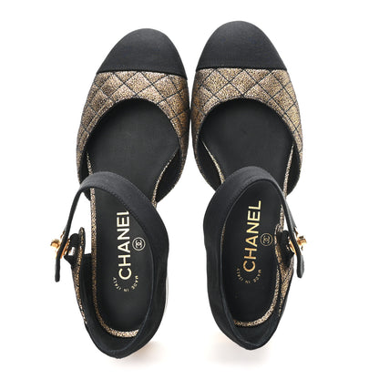 Chanel Laminated Suede Kidskin Grosgrain Quilted Cap Toe Ballerina Flats 36.5 Gold Black 3 of 20