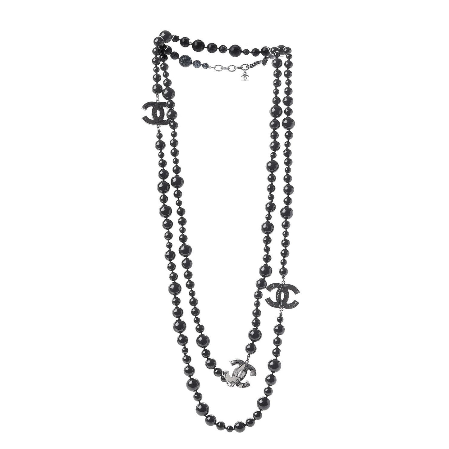 Ruthenium Pearl Bead CC Long Necklace Black