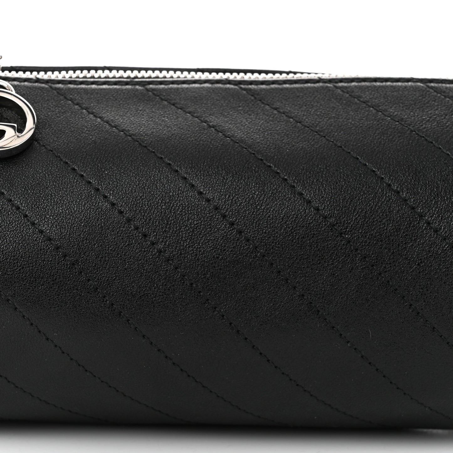 Sakai Be Green Calfskin Diagonal Stitched Mini Blondie Barrel Shoulder Bag Black
