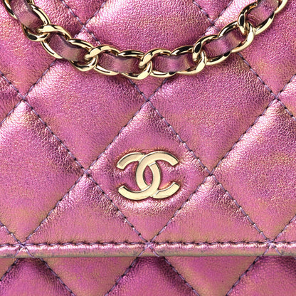 Chanel Iridescent Lambskin Quilted Mini Wallet On Chain WOC Purple 12 of 12
