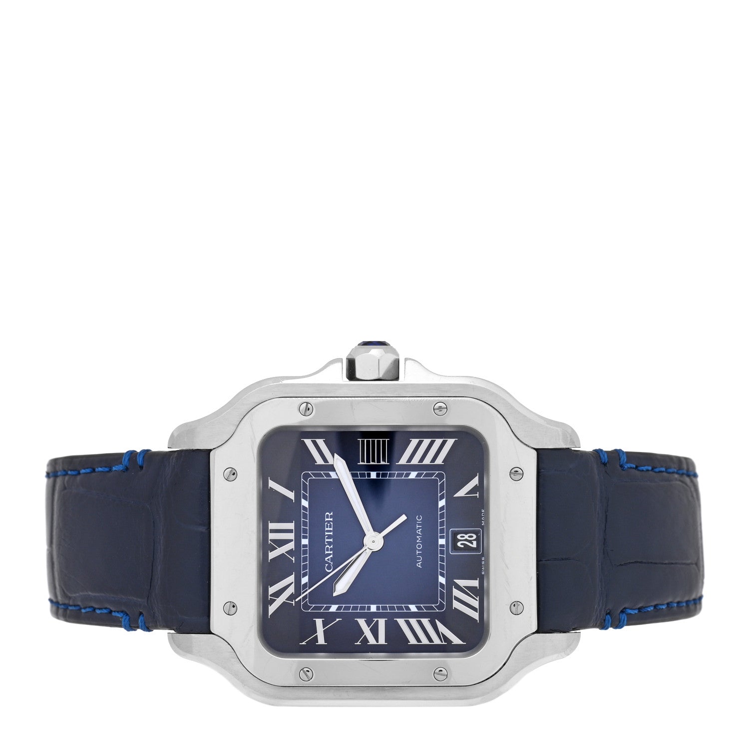 Cartier Stainless Steel Alligator 39.8mm Santos De Cartier Automatic Watch Blue 2 of 5