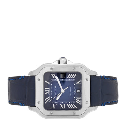 Cartier Stainless Steel Alligator 39.8mm Santos De Cartier Automatic Watch Blue 2 of 5