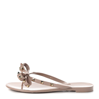 Valentino Garavani PVC Jelly Rockstud Bow Thong Sandals 37 Poudre 1 of 8