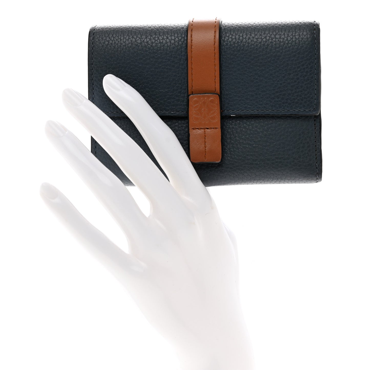 Grained Calfskin Small Vertical Wallet Steel Blue Tan