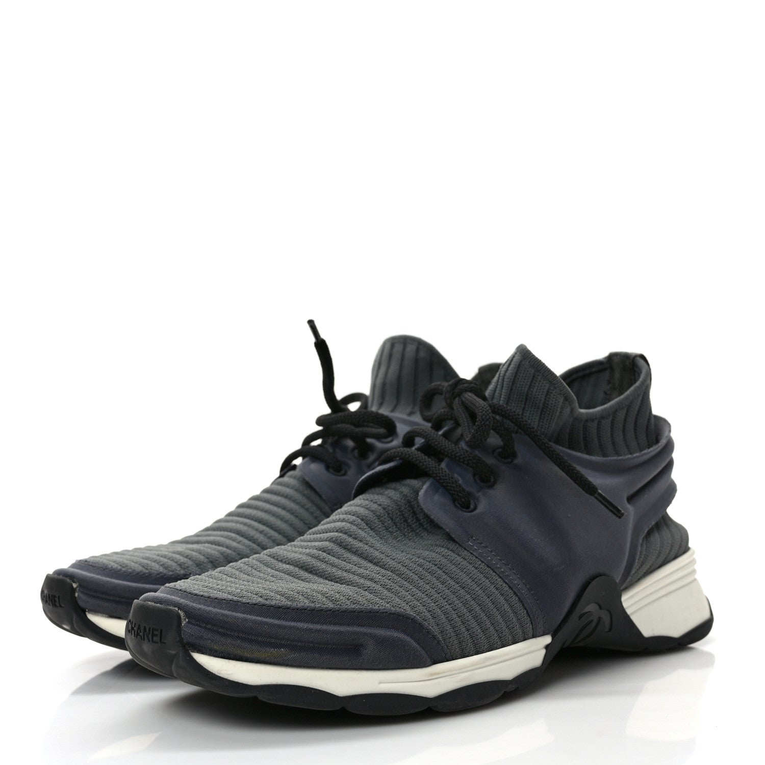 Chanel Stretch Fabric CC Sneakers 39 Grey 3 of 8
