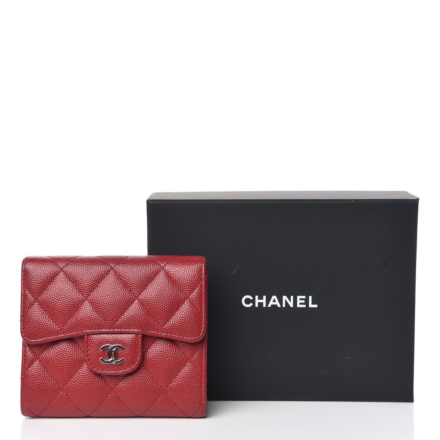 Caviar Quilted Compact Flap Wallet Dark Red