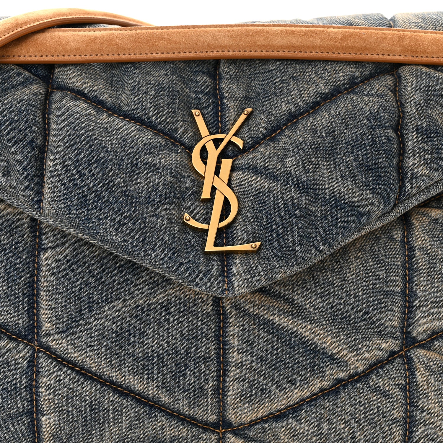 Saint Laurent Denim Quilted Medium Loulou Puffer Monogram Chain Satchel Blue Cinnamon 8 of 10