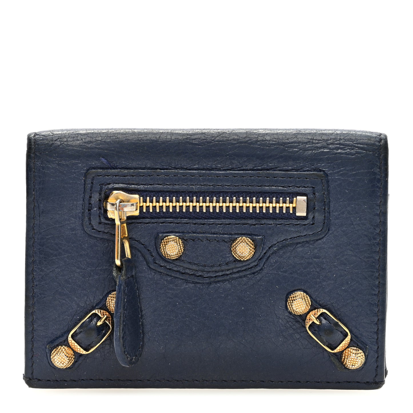 Agneau Giant 12 Gold Hardware Card Case Bleu Obscur