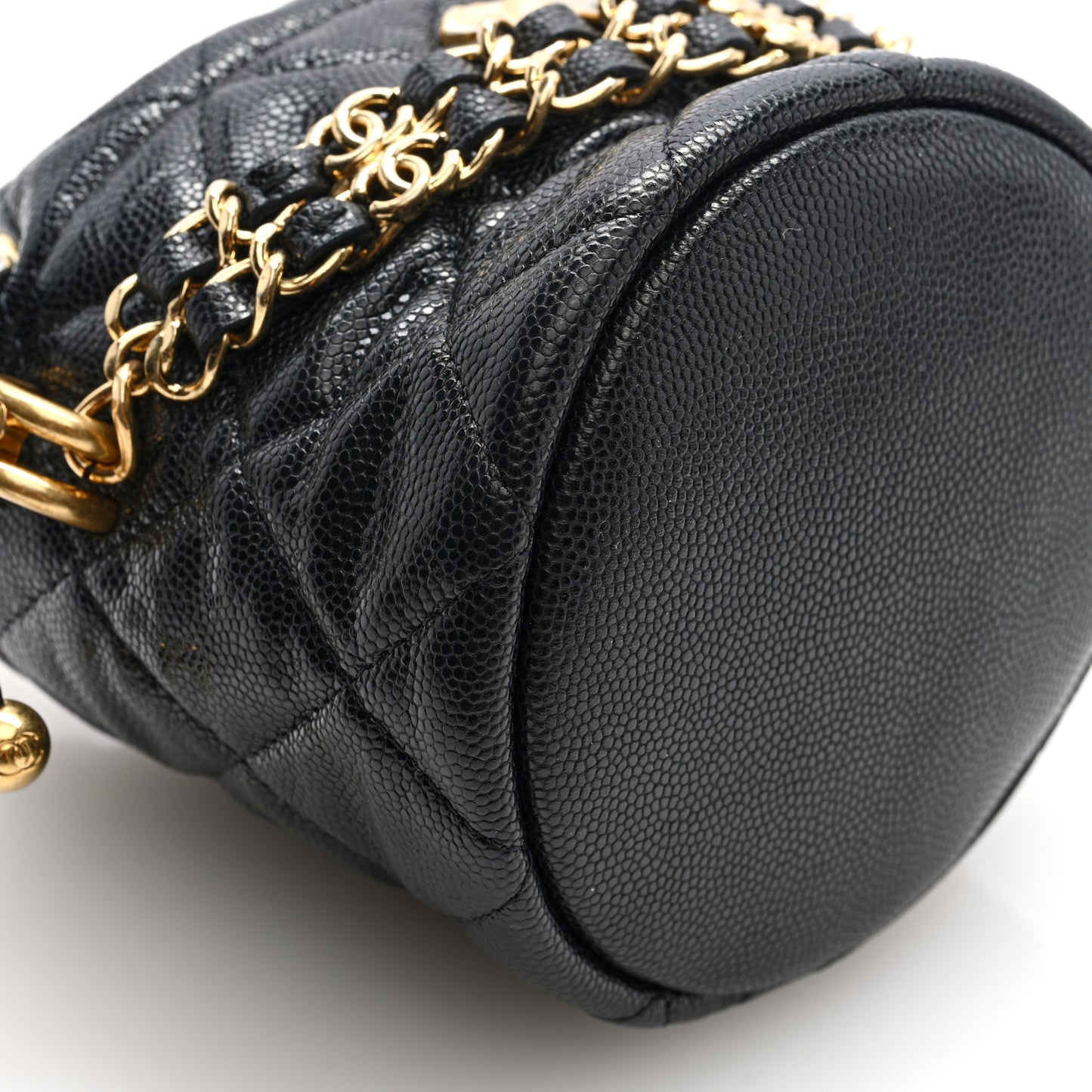 Caviar Quilted Coco First Bucket Clutch With Chain Black