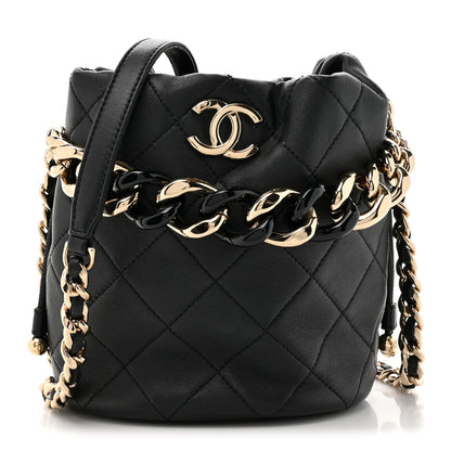 Chanel Lambskin Quilted Resin Bi-Color Chain Bucket Bag Black 1 of 11