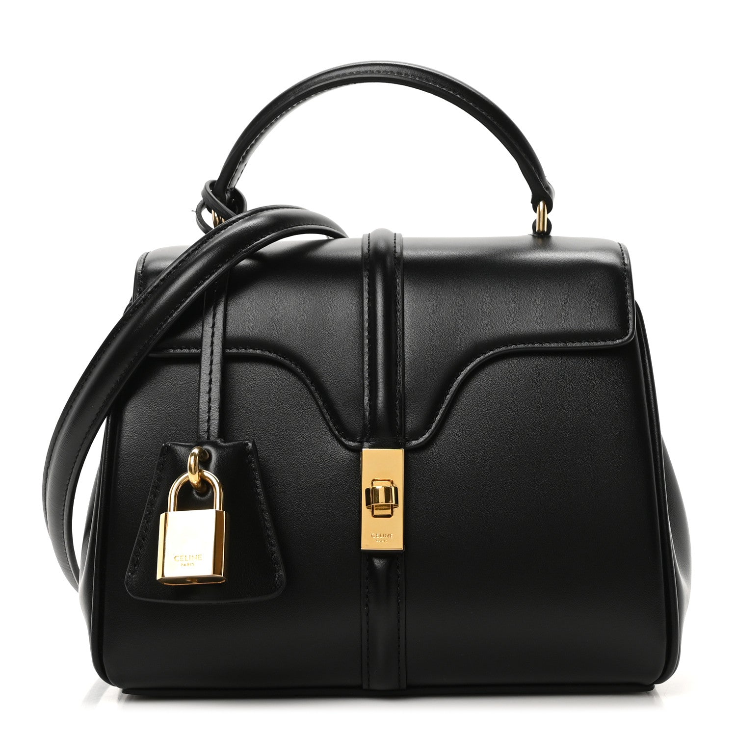 Celine Satinated Calfskin Mini 16 Top Handle Bag Black 1 of 10