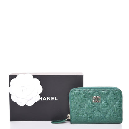 Chanel Metallic Caviar Quilted Zip Coin Purse Green 8 of 16