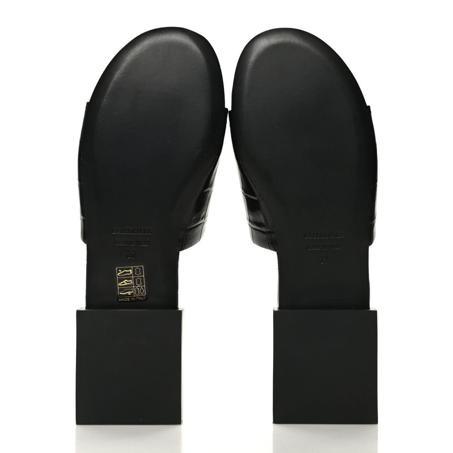 Calfskin Logo Crocodile Embossed Box 5mm Slide Sandals 37 Black White