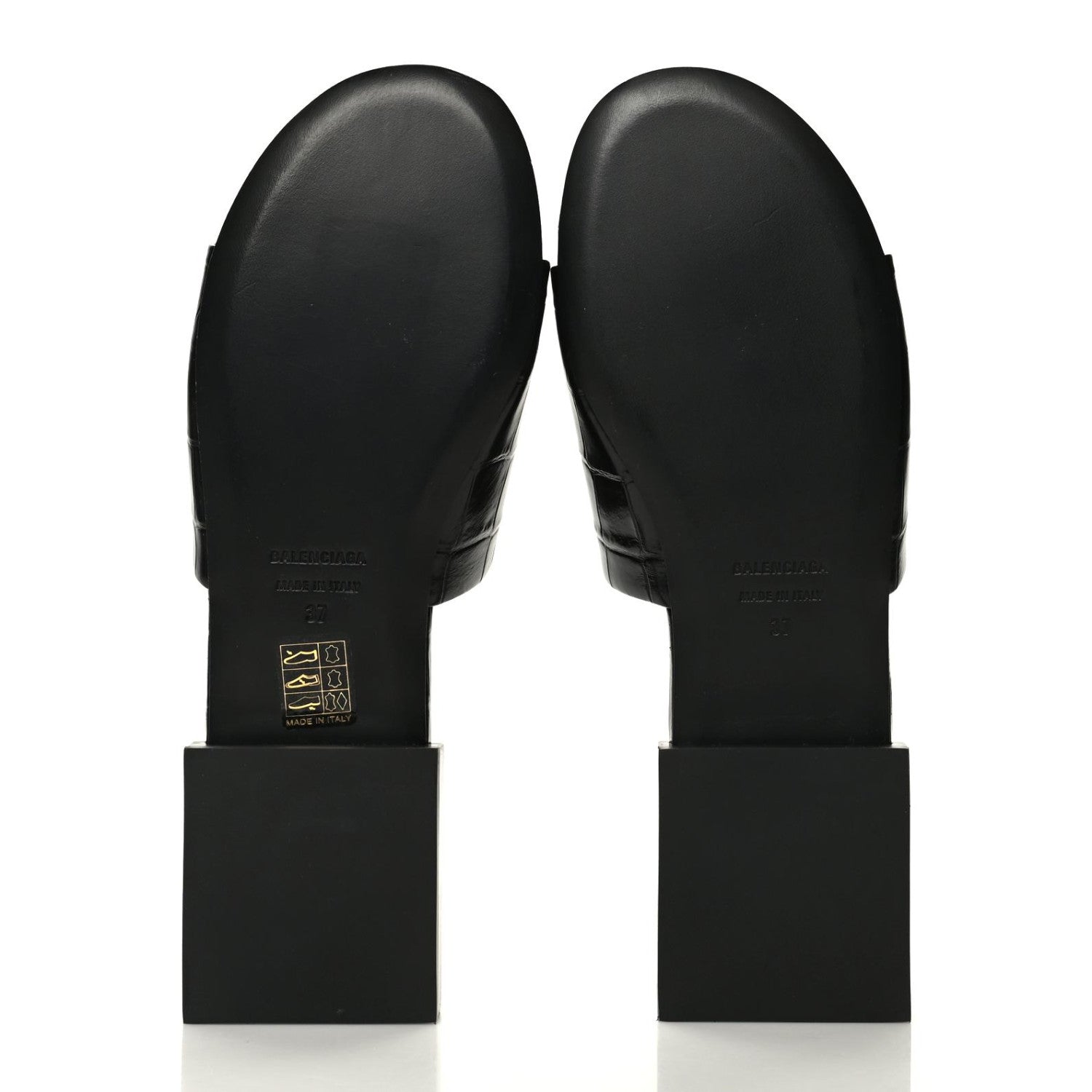 Balenciaga Calfskin Logo Crocodile Embossed Box 5mm Slide Sandals 37 Black White 5 of 10
