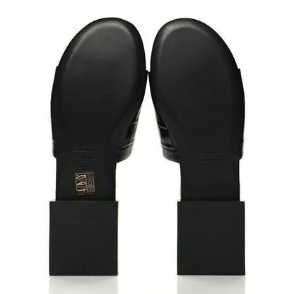 Balenciaga Calfskin Logo Crocodile Embossed Box 5mm Slide Sandals 37 Black White 5 of 10