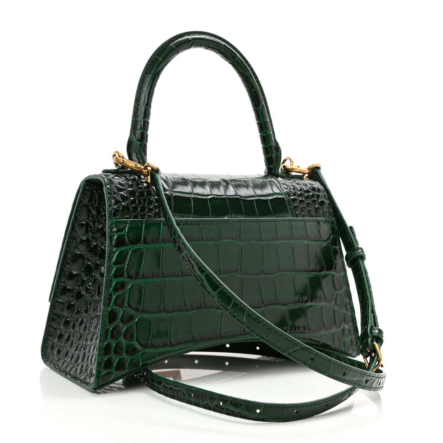 Balenciaga Shiny Calfskin Crocodile Embossed Small Hourglass Top Handle Bag Forest Green 3 of 11