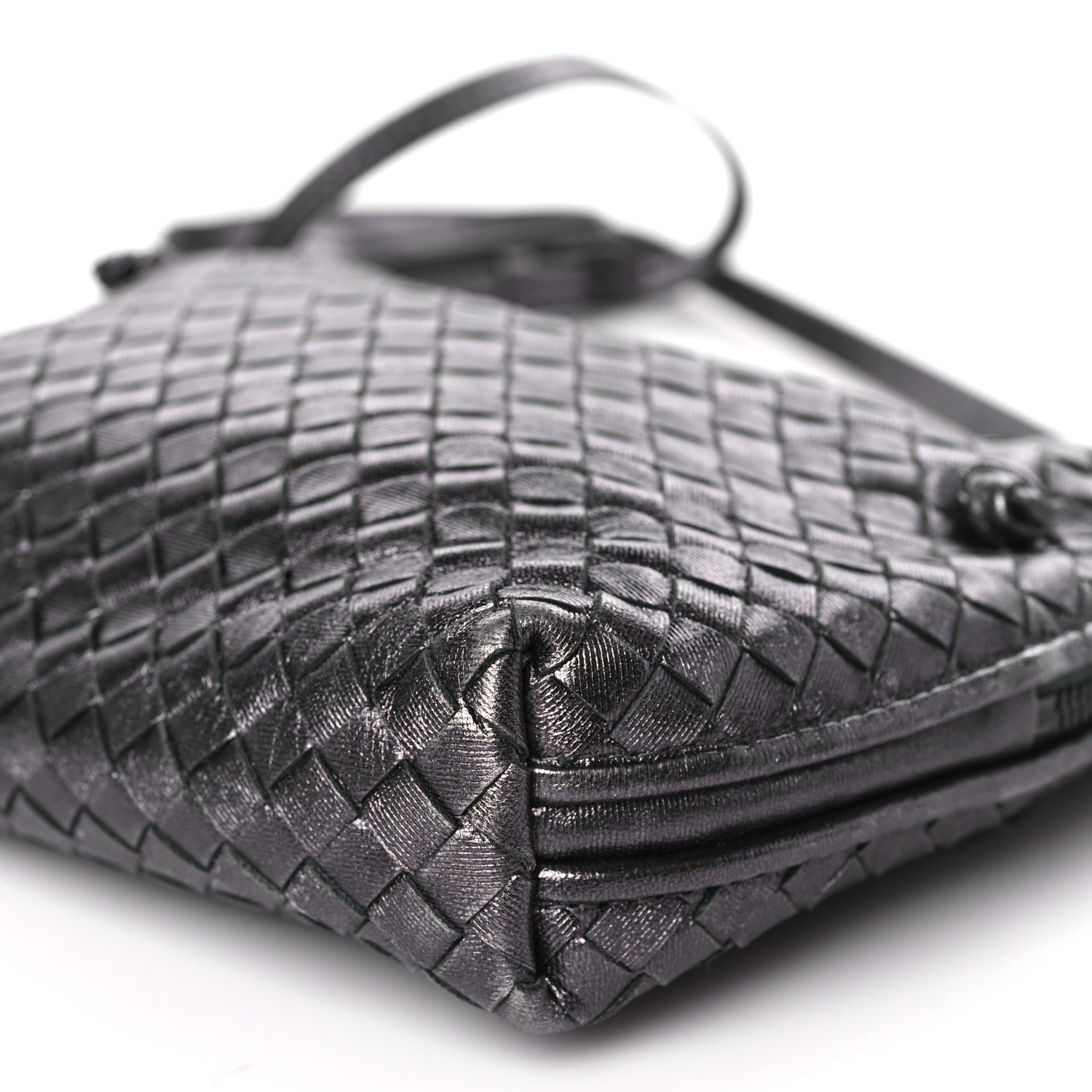 Bottega Veneta Metallic Grosgrain Intrecciato Nodini Crossbody Messenger Dark Grey 9 of 9