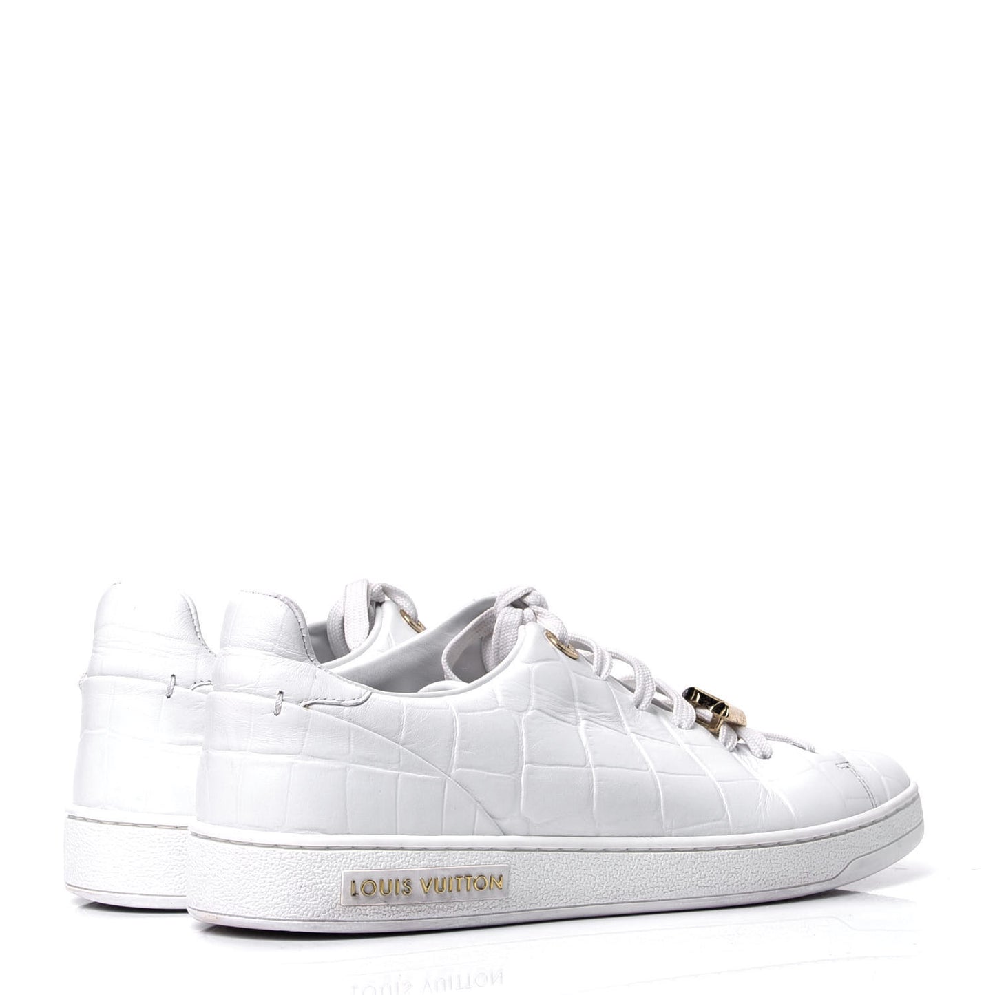 Calfskin Crocodile Embossed Frontrow Sneakers 38 White