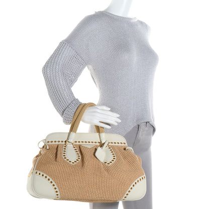 Prada Straw Vitello Daino Large Frame Bag White 2 of 11