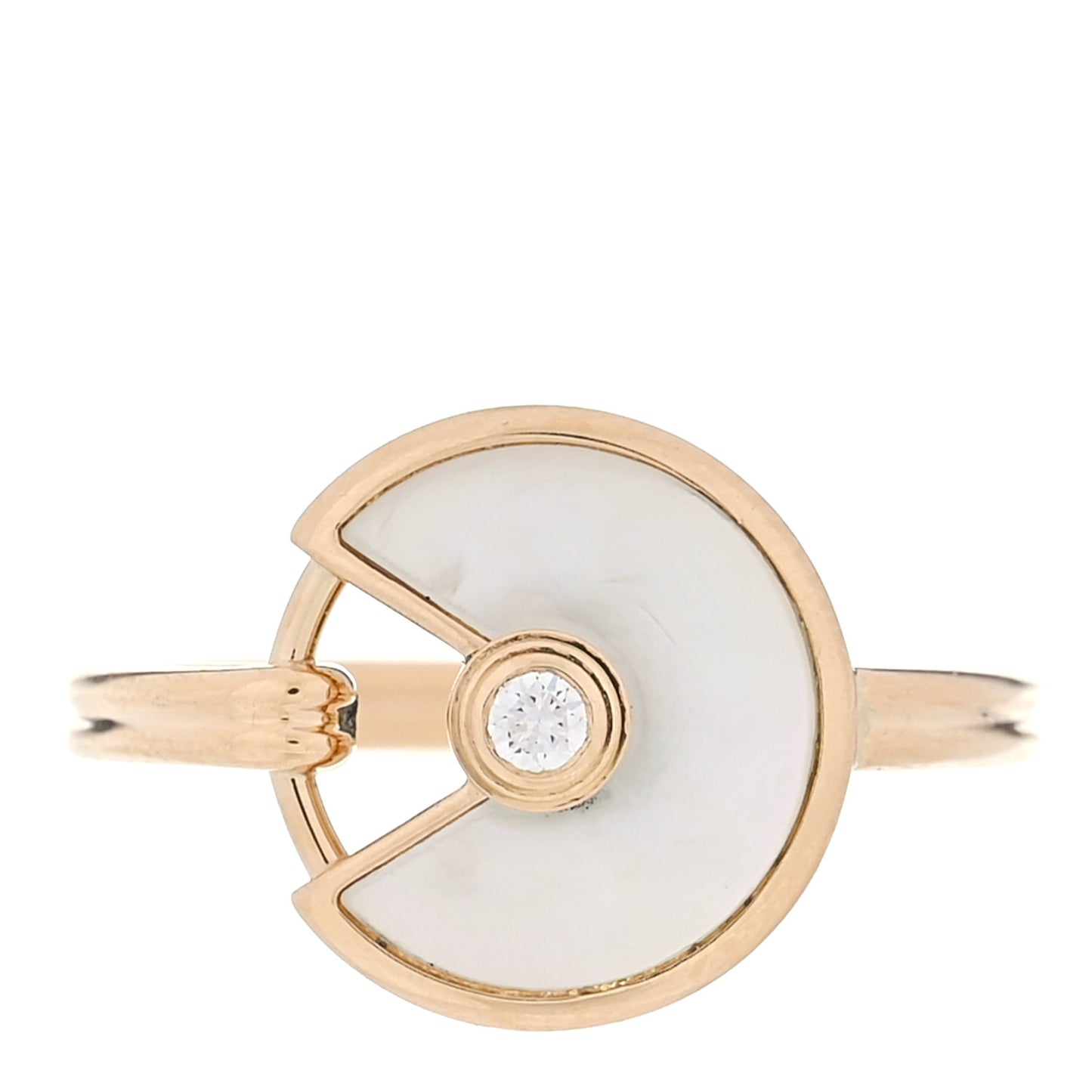 18K Yellow Gold Diamond Mother of Pearl Amulette de Cartier Ring 50 5.25