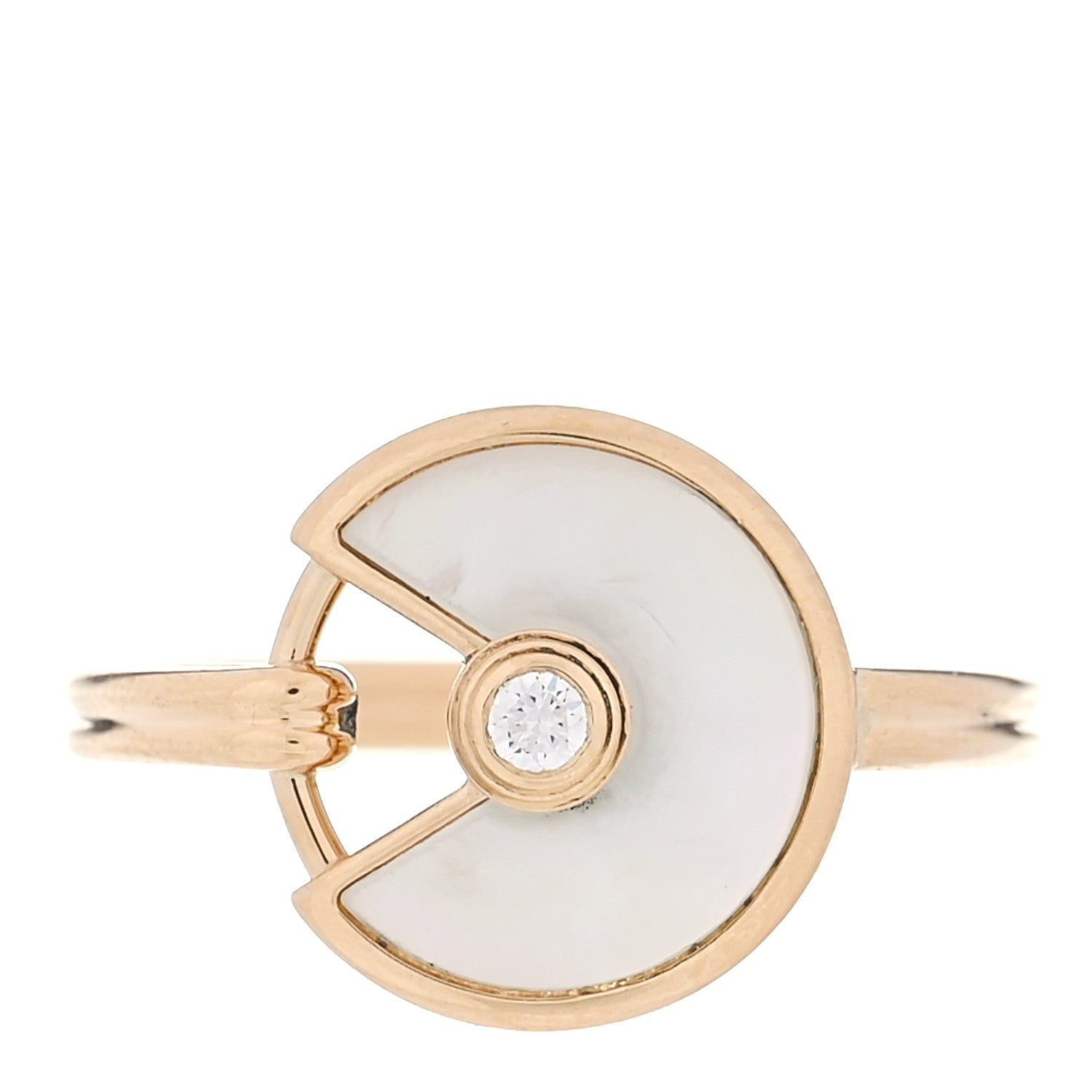 Cartier 18K Yellow Gold Diamond Mother of Pearl Amulette de Cartier Ring 50 5.25 1 of 4