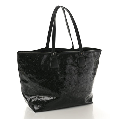 Salvatore Ferragamo Patent Gancini Embossed Tote Black 2 of 9