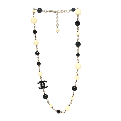 Chanel Pearl Beaded Crystal CC Necklace Gold Black White 3 of 5