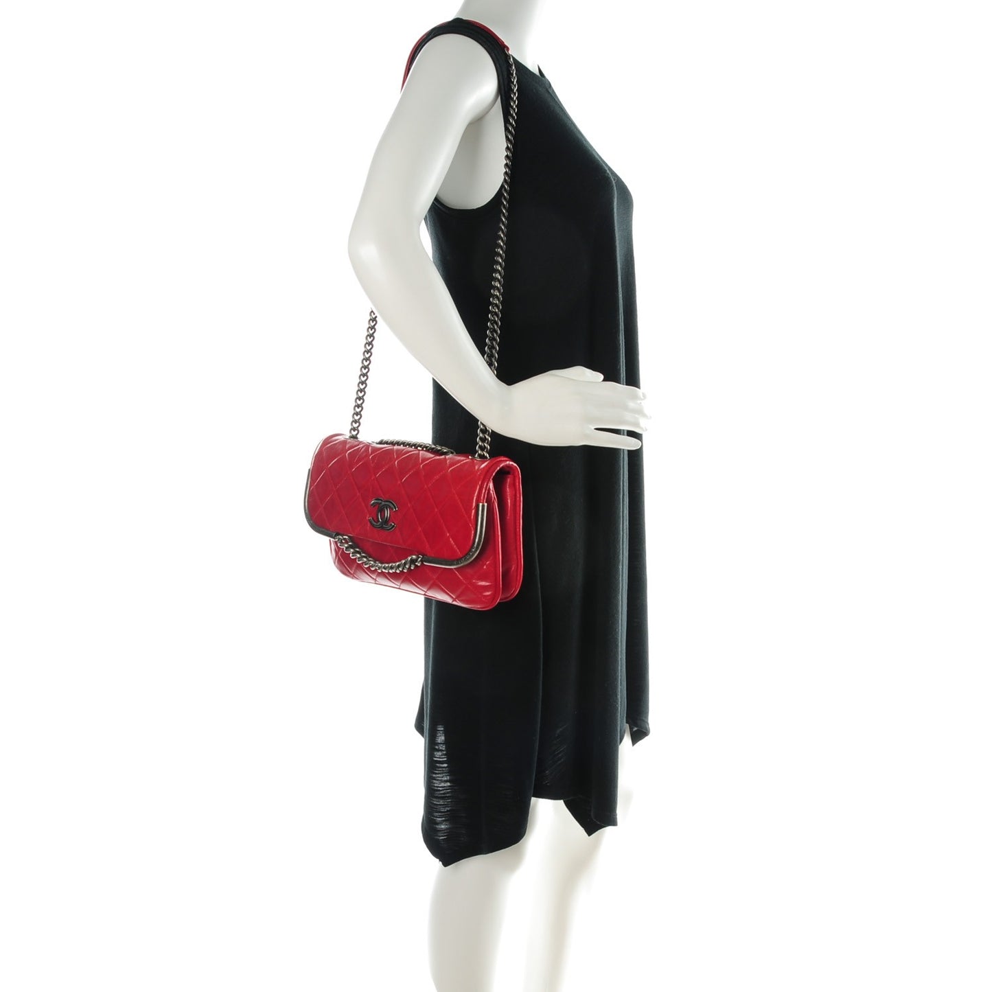 Glazed Calfskin Quilted Flap Red