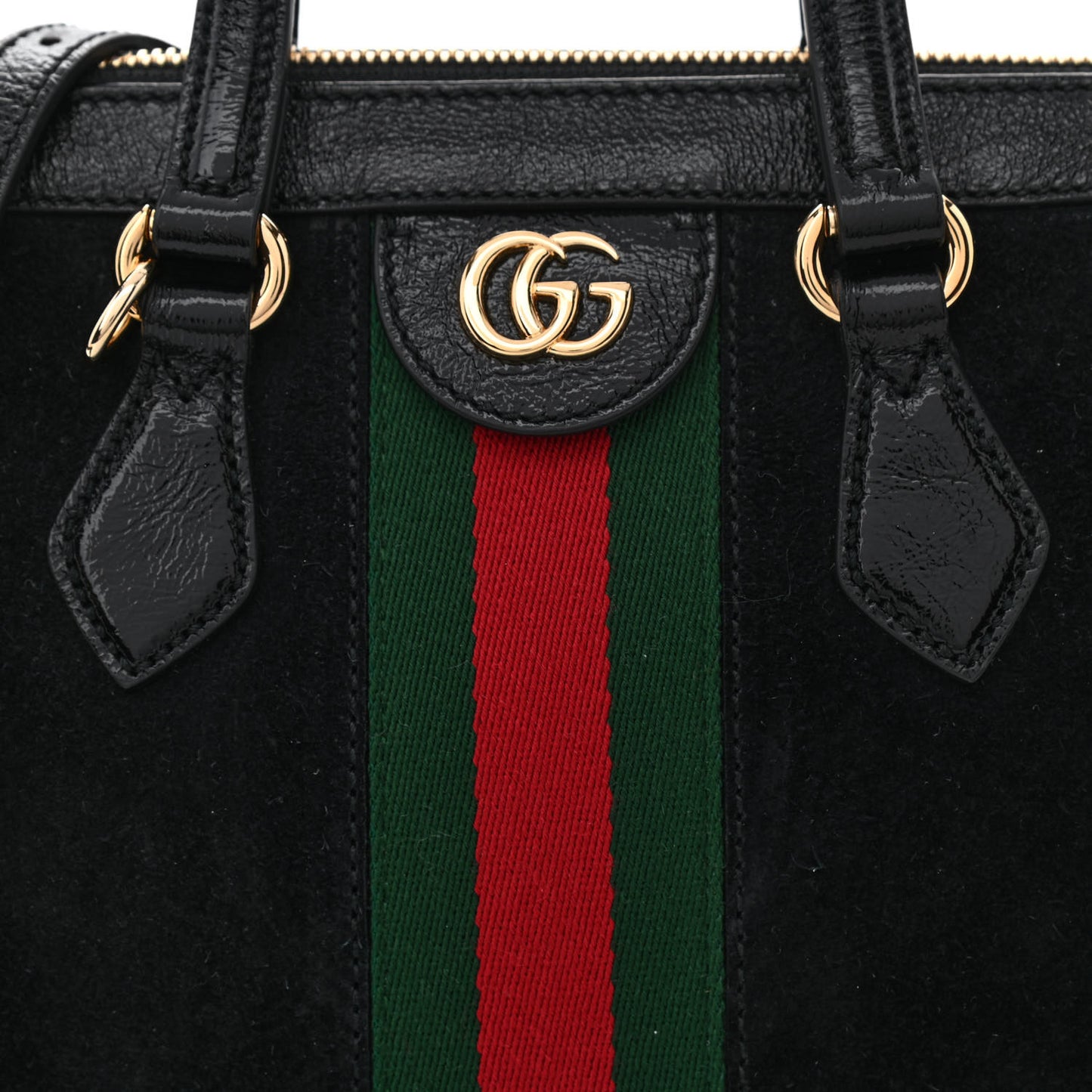 Suede Patent GG Web Small Ophidia Tote Bag Black