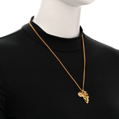 Chanel Crystal Pearl CC Africa Pendant Necklace Gold White 2 of 5